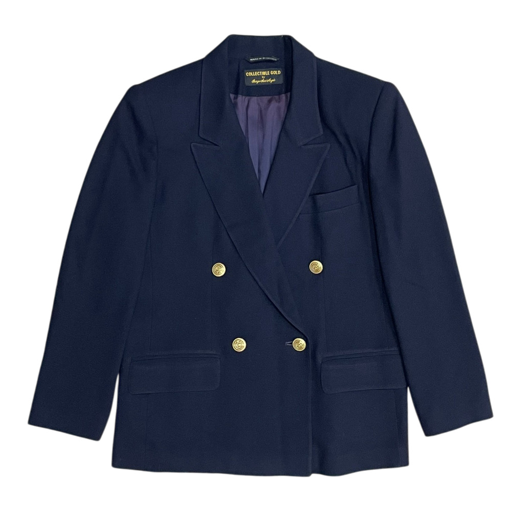 Vintage Giorgio Sant'Angelo Womens 8 Navy Gold Double Breasted Blazer Jacket